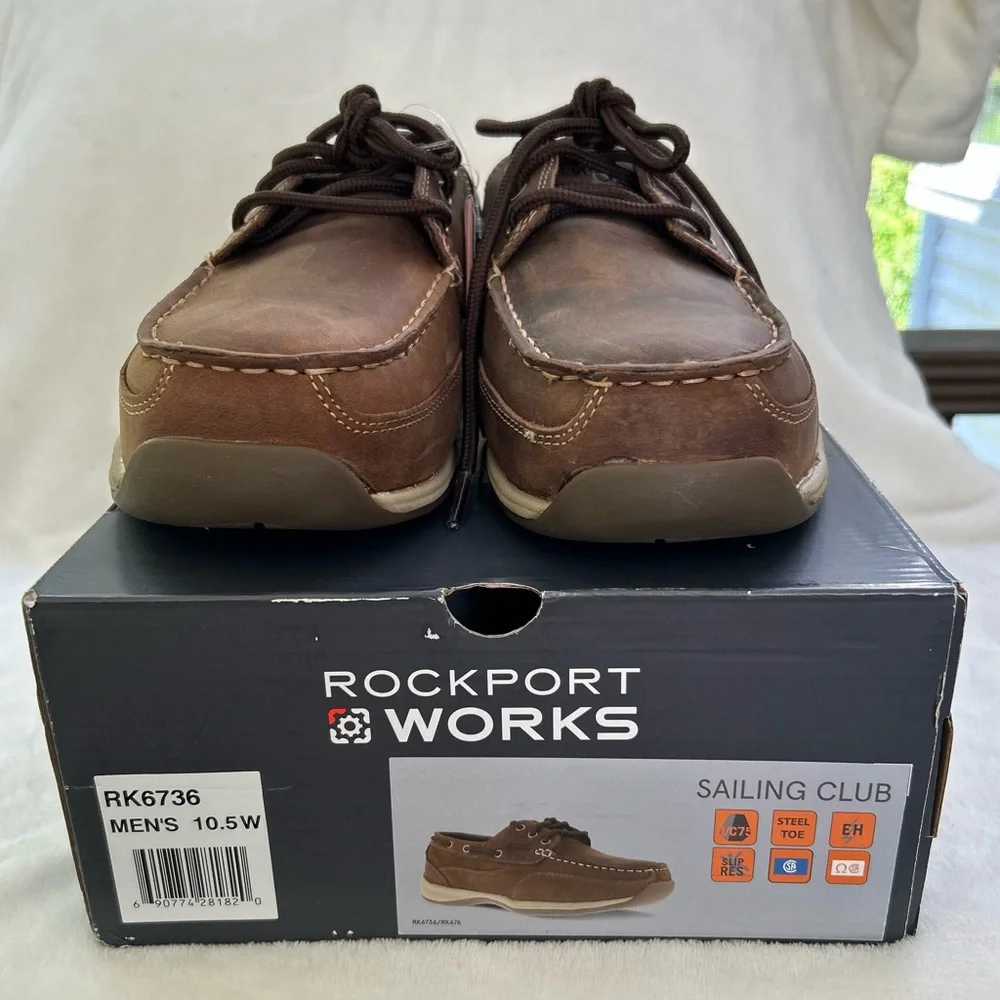 Rockport Works Sailing Club Brown Size 10.5 WIDE Boat Shoes Leather RK6736 NEW